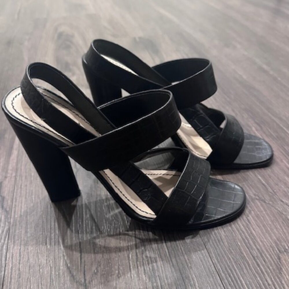 YSL Black Croc embossed sling backs